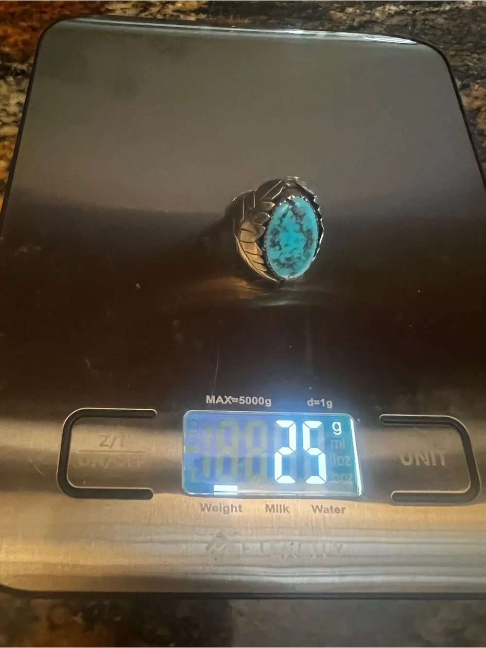 VTG Navajo Sterling Silver Turquoise Leaf Ring 10.5 Signed CY 25g